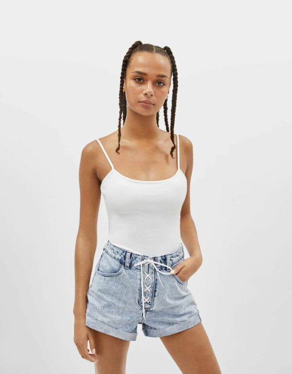 Tie-up Denim Shorts – Image 2