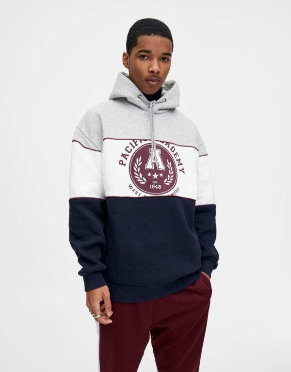 Colour Block Hoodie With Front Print – Image 2