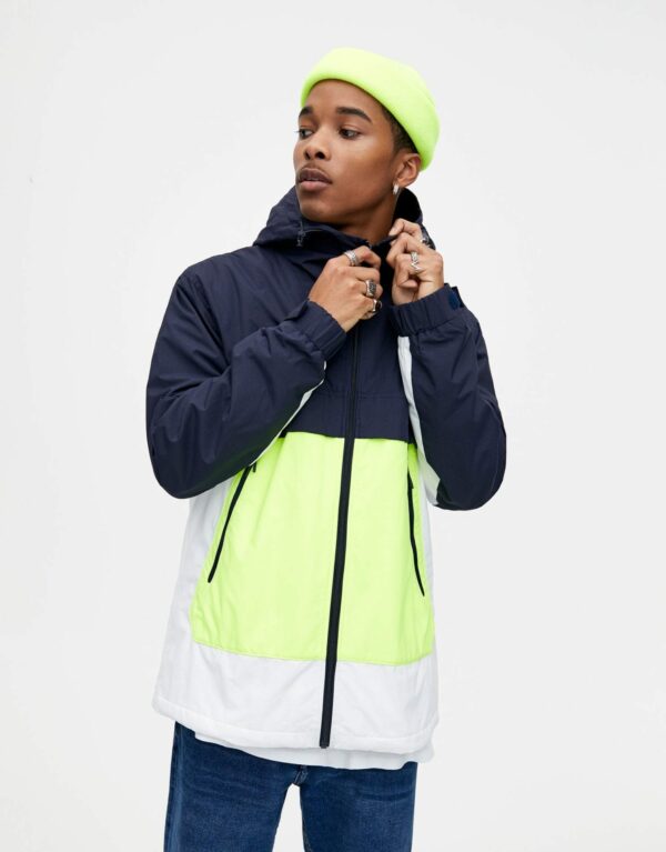 Colour Block Raincoat with Hood – Image 2