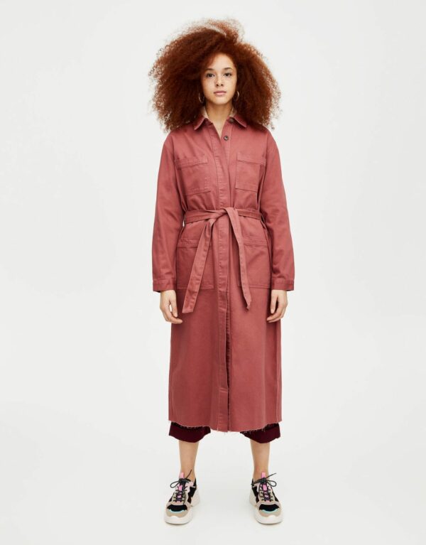 Long Denim Trench Coat With Belt – Image 4